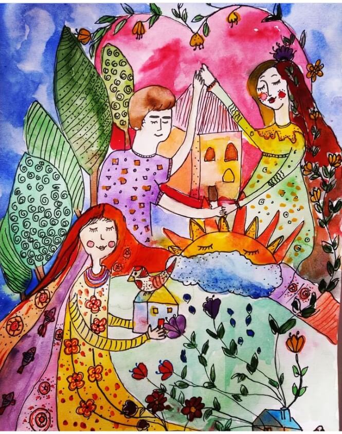 child painting of a family of three by Ronia Khalaj